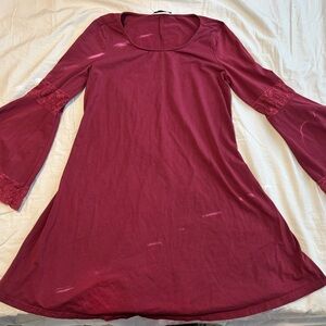 Elegant Burgundy Bell Sleeve Dress